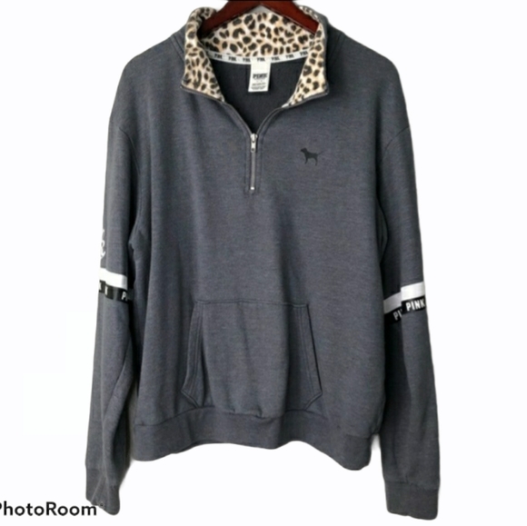 PINK Victoria's Secret Tops - PINK Victoria's Secret Leopard Collar Sweatshirt